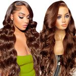 Chocolate Brown Human Hair Wig For Black Women, 13x4 HD Lace Front Wigs Human Hair 180 Density, Body Wave Lace Frontal Human Hair Wig, Glueless Wig Human Hair Pre Plucked With Baby Hair 30 Inch