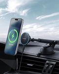 Spigen Essential MagFit Qi2 15W MagSafe Car Charger [Included 1.5M Cable] RGB LED Lighting Wireless Phone Holder Mount N52 Strong Magnet Compatible with iPhone 17 16 15 14 13 12 - Dashboard