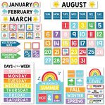 Hadley Designs Colorful Classroom Calendar Set Bulletin Board Sets For Teachers - Bulletin Board Calendar For Classroom, School Calendar, Calendar Bulletin Board Set For Classroom Decoration