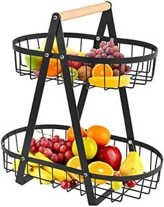 THATSRAD Fruteros, Fruteros de Cocina Modernos 2 Pisos Desmontable Cesta de Frutas y Verduras Fruteros de Metal Almacenamiento Canasta de Alambre de Metal Estante para Almacenar Frutas, Pan (Ovalado)