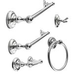 SENTO ROBIKI Bathroom Accessories Set, Bath Hardware, Includes Robe Hook, Toilet Paper Holder, Towel Ring, 18” & 24” Towel Bar, Duty Metal Bath Hardware Set Wall Mounted (5-Piece, Polished Chrome)