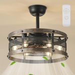 Frocifan Caged Ceiling Fans with Lights, 48 CM Industrial Ceiling Fans with Lamps, 3 Speeds Vintage Ceiling Fan with Light, Reversible Ceiling Fan with Remote for Bedroom Kitchen E14*6