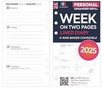 2025 Personal size week on two pages diary organiser refill lined white | UK holidays | Filofax Personal size compatible (2025 lined)