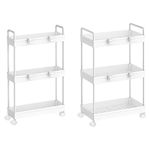 2 Pack 3 Tier Slim Storage Cart, Bathroom Organizer Laundry Room Organization Mobile Shelving Unit Slide Out Rolling Rack with Wheels for Kitchen Garage Office Small Apartment Narrow Space