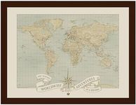 Dreams and Memories Custom World Push Pin Travel Map, World Push Pin Map with Espresso Brown Frame