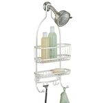 iDesign York Metal Wire Hanging Shower Caddy, Extra Wide Space for Shampoo, Conditioner, and Soap with Hooks for Razors, Towels, and More, 10" x 4" x 22", Pearl White