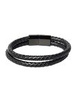 Shining Jewel Braided Designer Stainless Steel and Leather Bracelet for Men, Boys and Women [Unisex] Black (SJ_3346_BK