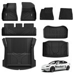 3W Tesla Model 3 Floor Mats with Front Carpet on TOP All-Weather TPE Floor Liner for Tesla Model 3 2021-2023, Full Set Black Floor Mats and Cargo Liner Mat Custom Fit for Tesla Model 3