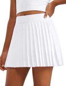 CRZ YOGA Girls Pleated Skirt with Shorts Tennis Athletic School Kids Teen Skorts with Pockets White Medium