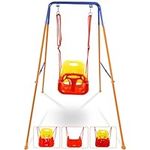 HLC 3 in 1 Swing Set for Toddler, Heavy-Duty Kids Baby Swing Set with Safety Harness, for Garden, Indoor Outdoor Play, Folding Metal Stand & Clear Instruction, Easy to Assemble & Store