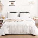 WARMDERN White Boho Duvet Cover Set King Size, Striped Textured Duvet Cover Tufted Bedding Set, 3 Pcs Ultra Soft Washed Microfiber Duvet Cover with Zipper Closure (King, White)