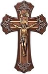 Joseph's Studio by Roman, Cross and Crucifix Collection, 10.25"H VICTORIAN OAK/GOLD, Home Décor, Devout Gift, Prayerful Inspiration (1x6x10)