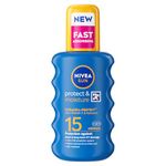 NIVEA SUN Protect & Moisture Sun Spray SPF 15 (200ml), Moisturising Suncream Spray with SPF 15, Highly Effective Sunscreen Providing Immediate UVA + UVB Protection, Fast-Absorbing, No White Cast