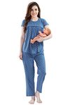 AV2 Women's Cotton All Over Print Maternity Top And Pyjama (2993Cm_Blue_M, Pajama Set, Medium)