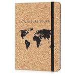 Navaris Notebook with Cork Cover - Eco-Friendly Travel Journal, Diary, Notepad, Composition Notebook for Home or Office - World Map