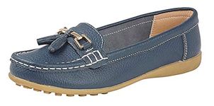 Boulevard Camilla Ladies Leather Tassle Loafers Navy UK 6