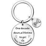 QMVMV 10th Anniversary Keyring Gifts for Him Her One Decade Down A Lifetime to Go Keyring 10 Year Anniversary Keyring for Couple Valentines 10th Wedding Gifts for Husband Wife