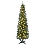 HOMCOM 7 ft Pre-Lit Noble Fir Slim Artificial Christmas Tree with 499 Tips and 200 Warm White LED Lights Green