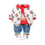 Bold N Elegant Colorful Kid's 3 Piece Full Sleeve Hooded T-shirt with Zip Up Jacket and Denim Jeans Pant My Birthday Dress Party Clothing Set for Boys Girls Kids (Red, 3-4 Years)