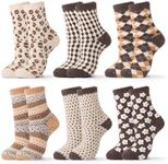 Womens Fuzzy Socks Thick Thermal Socks for Women Winter Warm Cozy Socks for Ladies Brown 6 Pack