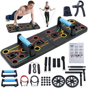 Push-up board, home gym, portable fitness equipment, Pilates bar, and 20 fitness accessories, including resistance bands and an ab wheel, for full-body workouts at home