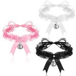 3 Pieces Punk Lace Chokers Gothic Lace Bowknot Choker Necklaces with Stretch Collar Chokers Ribbon Necklaces for Women（White, Pink, Black）