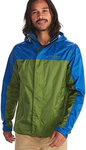 Marmot Men's PreCip Eco Jacket, Waterproof Rain Jacket, Windproof Raincoat, Breathable, Foldable Hardshell Windbreaker, Ideal for Cycling & Hiking, Foliage/Dark Azure, S