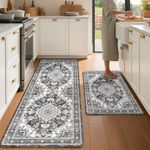 tubeamin Boho Kitchen Mats for Floor 2 Piece Set Anti Fatigue Cushioned PVC Kitchen Rugs Non Slip Waterproof Farmhouse Mats 2/5 Inch Comfort Standing Mat for Sink, Laundry, 24"x39"+24"x59",D4
