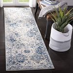 SAFAVIEH Madison Collection Runner Rug - 2'3" x 12', White & Royal Blue, Floral Medallion Distressed Design, Non-Shedding & Easy Care, Ideal for High Traffic Areas in Living Room, Bedroom (MAD611C)