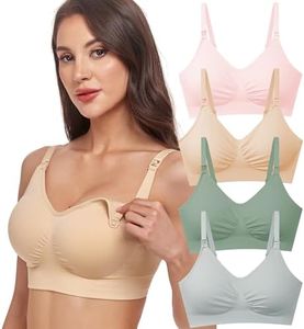 GXXGE 4Pack Womens Seamless Clip Down Maternity and Nursing Bra Push Up Sleeping Bralette for Breastfeeding Underwear Alice Blue Fair Green Pink Beige Medium