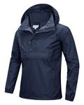 33,000ft Men's Rain Jacket with Hood Lightweight Waterproof Pullover Packable Raincoat Windbreaker Breathable For Outdoor Camping Hiking Riding, Dark Blue L