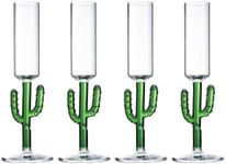 Cactus Shot Glasses 2.5oz - Cactus Gifts - Set of 4 - Green Colored Glass Blown Figurines Plant Decorations - Shot Glass Cocktail Glasses Wedding Party Glasses, Great for Parties 1.75"H - Handblown