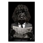 Hudo Portuguese Water Dog Reading Newspaper Funny Animal Canvas Painting, Bathroom Walls Decor Premium Quality Canvas Printed Wall Art Home Decor Ready to Hang 24x36inch