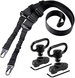 REERON Two Point Traditional Sling with Mounts - Adjustable Extra Long Two Point Traditional Sling with 2 Pack 1.25" QD Sling Rail Mounts for M Lock (Black Sling + 2 Pack Swivel Mounts)