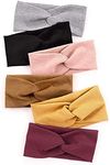 GoPlay AU Turban Headbands for Women Boho Headwrap Knotted Plain Girls Hair Bands Elastic for Yoga Workout Bow Hair Accessories, Solid Colors, 6 Pack