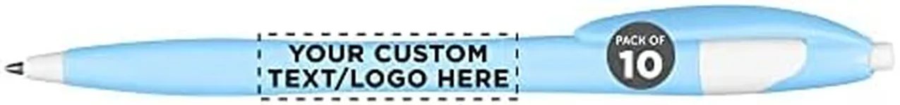 DISCOUNT PROMOS Custom Two Tone Plastic Office Pens Set of 10, Personalized Bulk Pack - Black Ink, Great for Office, School, Business, Tradeshows, Other Events - Ice Blue