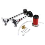 FreeTec 12V Air Horns Chrome Dual Trumpet Air Horns Siren Compressor