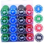 Wrzbest Plastic Poker Chips with Nubmer, Poker Chip Set with Storage Box,Denomination Printed Casino Style Chip for Texas Home Game Nights,Holdem Poker Nights,Blackjack,Casino Parties (400 pcs)