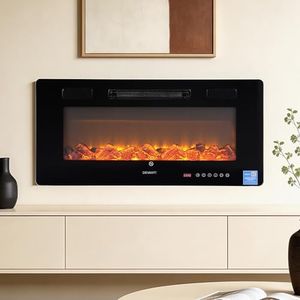 Devanti Electric Fireplace Fire Heater Wall Mounted Insert 3D Flame 1800W Remote Control