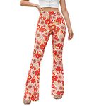EVELUST 70s Flare Pants for Women - Rave Festival Wide Leg Leggings High Waist Bell Bottom Disco Costume Yoga Trousers (Red, M, 10501Pw)