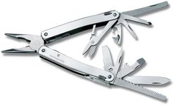 VICTORINOX Multi Tool Swiss Tool Spirit X, 24 Functions, Multi Tool with Locking Blade and Long-Nosed Pliers, incl. Leather Case, Silver