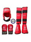 BE TREND KIO Approved Karate Safety Kit Pack of Shin Guard, Chest Guard, Head Guard, Hand Gloves, Belt, Mouth Guard