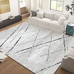 JINCHAN Area Rug 8x10 Moroccan Rug Black Grey Foldable Thin Rug Modern Geometric Accent Rug Soft Rug Indoor Non Slip Gray Carpet Kitchen Living Room Bedroom Dining Room