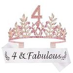 4th Birthday Decorations Party Supplies, Pink 4th Birthday Tiara and Sash, 4th White Satin Sash It’s My 4th Birthday,