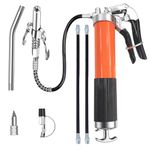 Kuttec Grease Gun，Professional 9000 PSI Heavy Duty 400 cc Pistol Grip Grease Gun kit Include 1 Quick Release Coupler,1 Lock Coupler,1 Spring Flex Hose,2 Hose,1 Sharp Nozzle,1 Rigid Pipe.