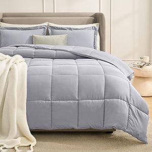 Homelike Moment California King Comforter Set Light Grey, Lightweight Cal King Comforter Set Soft Down Alternative Bedding Sets All Season 3 Pcs Bed Set, 1 Comforter 104”x96“+2 Shams 20“x36”