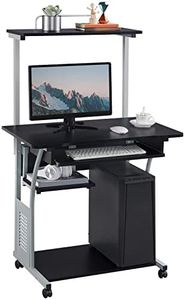 Topeakmart 3 Tier Computer Desk with Printer Shelf and Keyboard Tray, Home Office Desk Computer Workstation Rolling Study PC Laptop Table for Small Spaces Black
