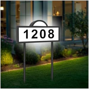 Solar House Number Sign, Solar Address Signs for Yard, Solar House Numbers for Outside Cool/Warm White Lighted Up Waterproof, Led Illuminated House Number Wall Mounted/In Ground