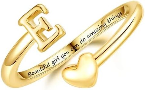 Turandoss Bridesmaid Gifts for Teen Girls Kids - 14K Gold Plated Initial Letter E Heart Ring, Personalized Adjustable Band Rings, Birthday Gifts for Daughter Girlfriend Mom Wife Bridesmaid Jewelry