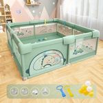 ZingUp Baby Playpen with Safety Lock & Suction Cup and Ocean Balls and Hand Grip Ring, Play Gate Fence for Toddlers and Kids for 6M-3Y (1.8m*1.5m) (Green)